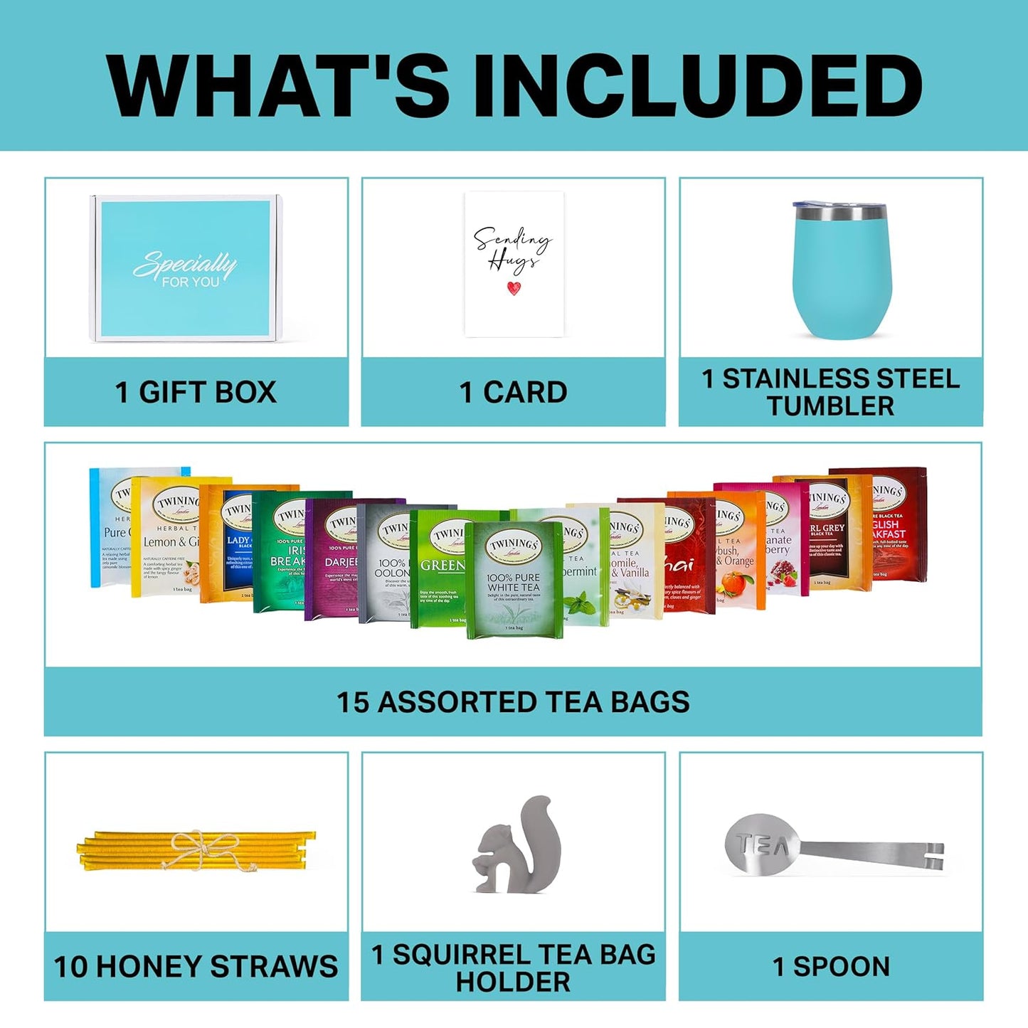 Tea Gift Set - Teal Tumbler, Sending Hugs Card