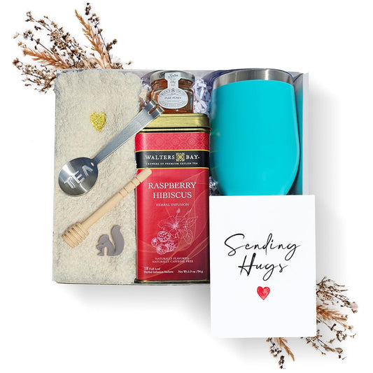 Walters Bay Raspberry Tea Gift Set - Teal Tumbler - Heart Socks