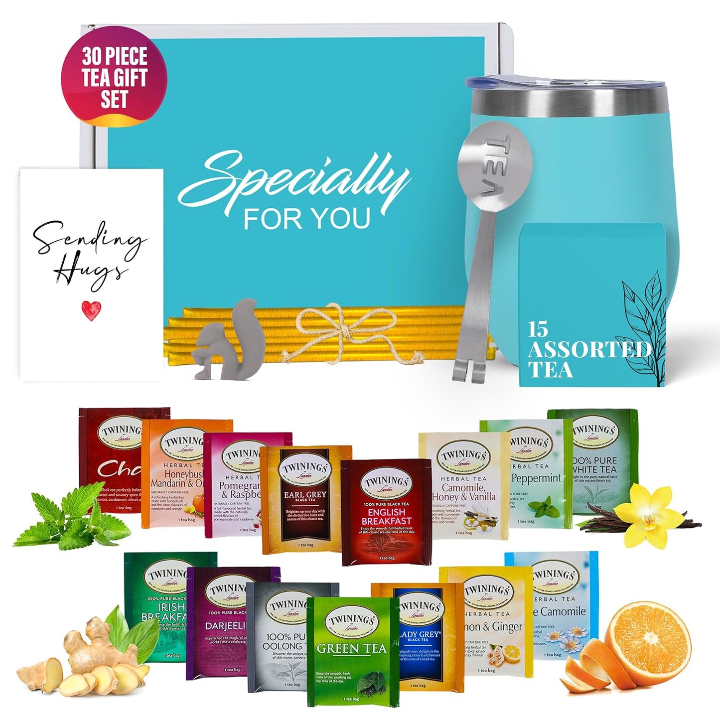 Tea Gift Set - Teal Tumbler, Sending Hugs Card
