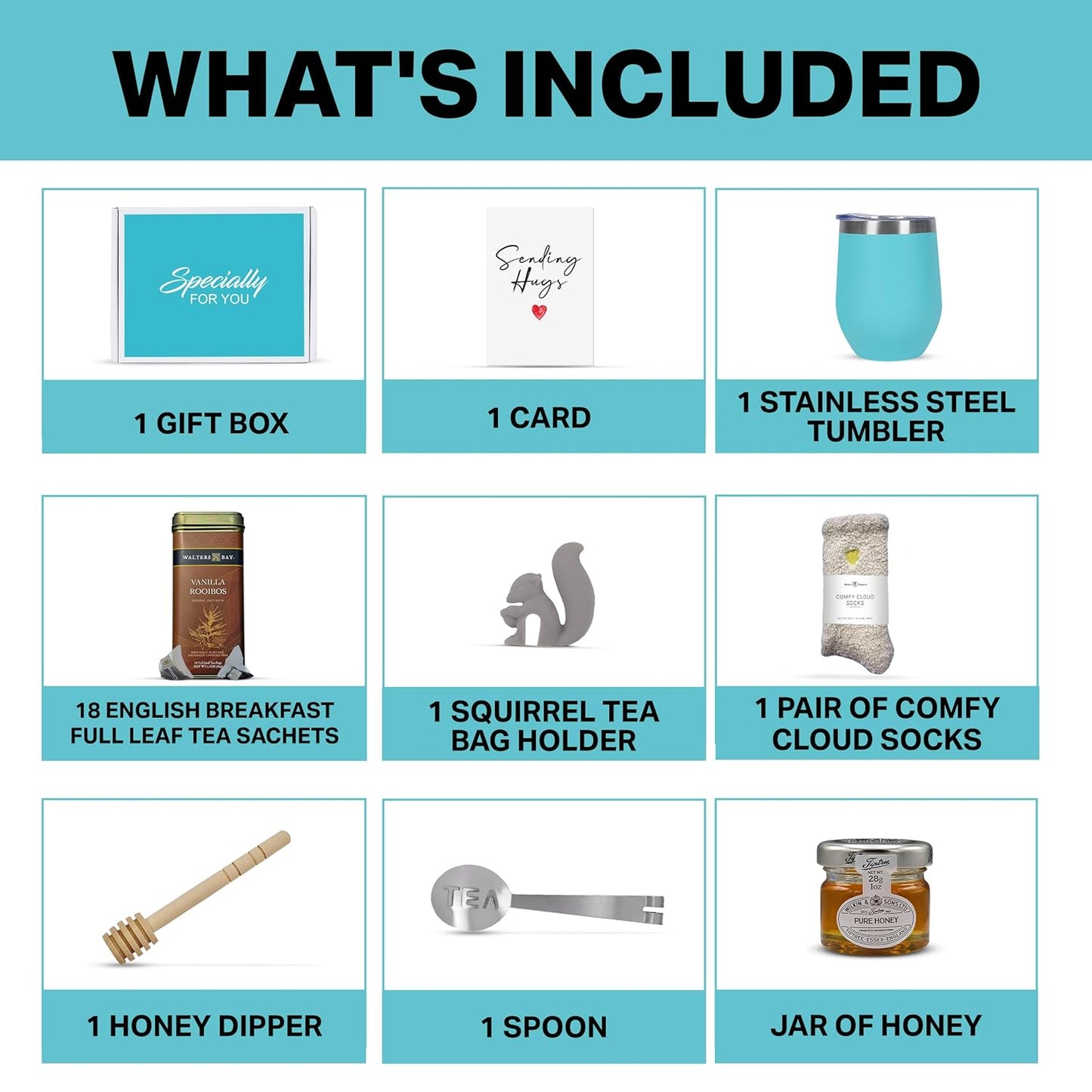 Walters Bay Vanilla Tea Gift Set - Teal Tumbler - Heart Socks