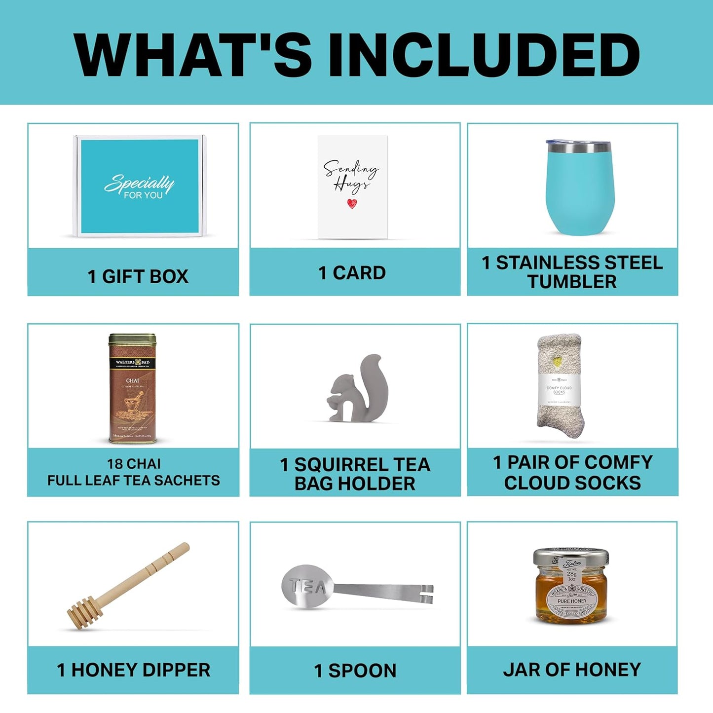 Walters Bay Chai Tea Gift Set - Teal Tumbler - Heart Socks