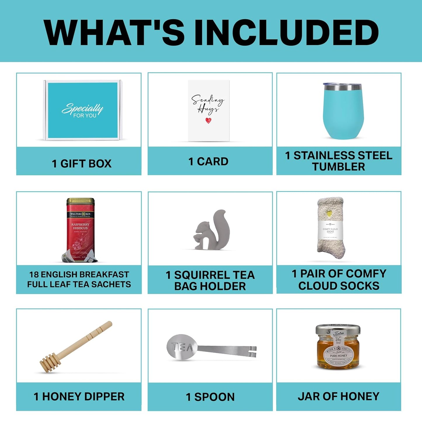 Walters Bay Raspberry Tea Gift Set - Teal Tumbler - Heart Socks