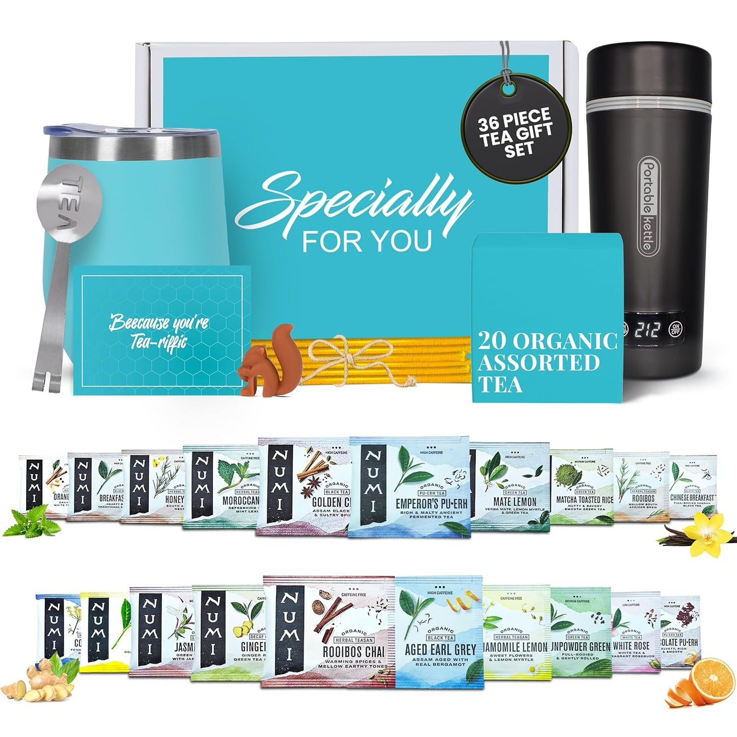 Kettle Tea Gift Set - Teal Tumbler, Organic Numi Tea