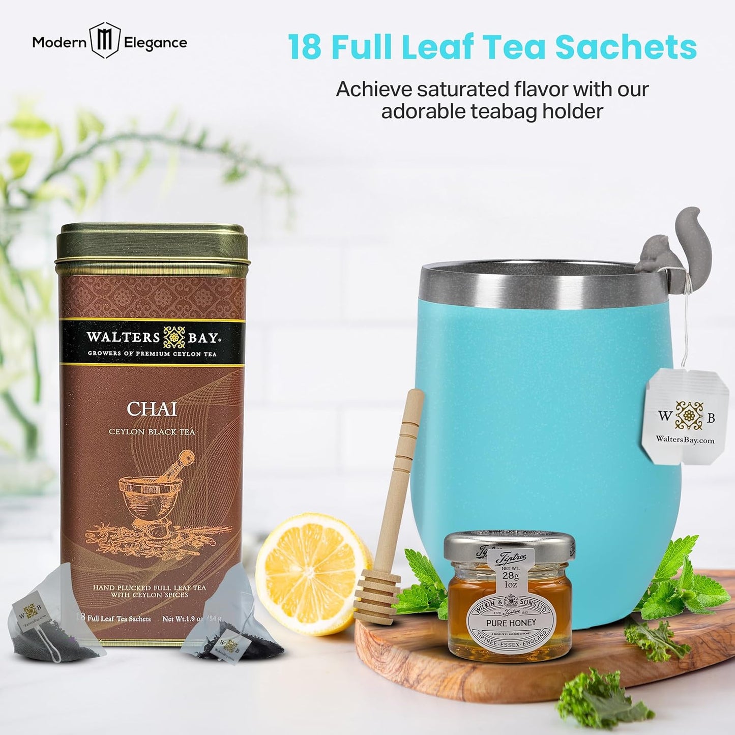 Walters Bay Chai Tea Gift Set - Teal Tumbler - Heart Socks