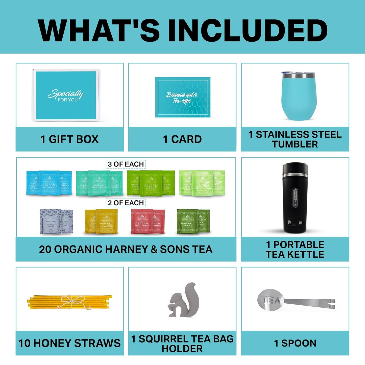 Kettle Tea Gift Set - Teal Tumbler, Organic Harney & Sons Tea