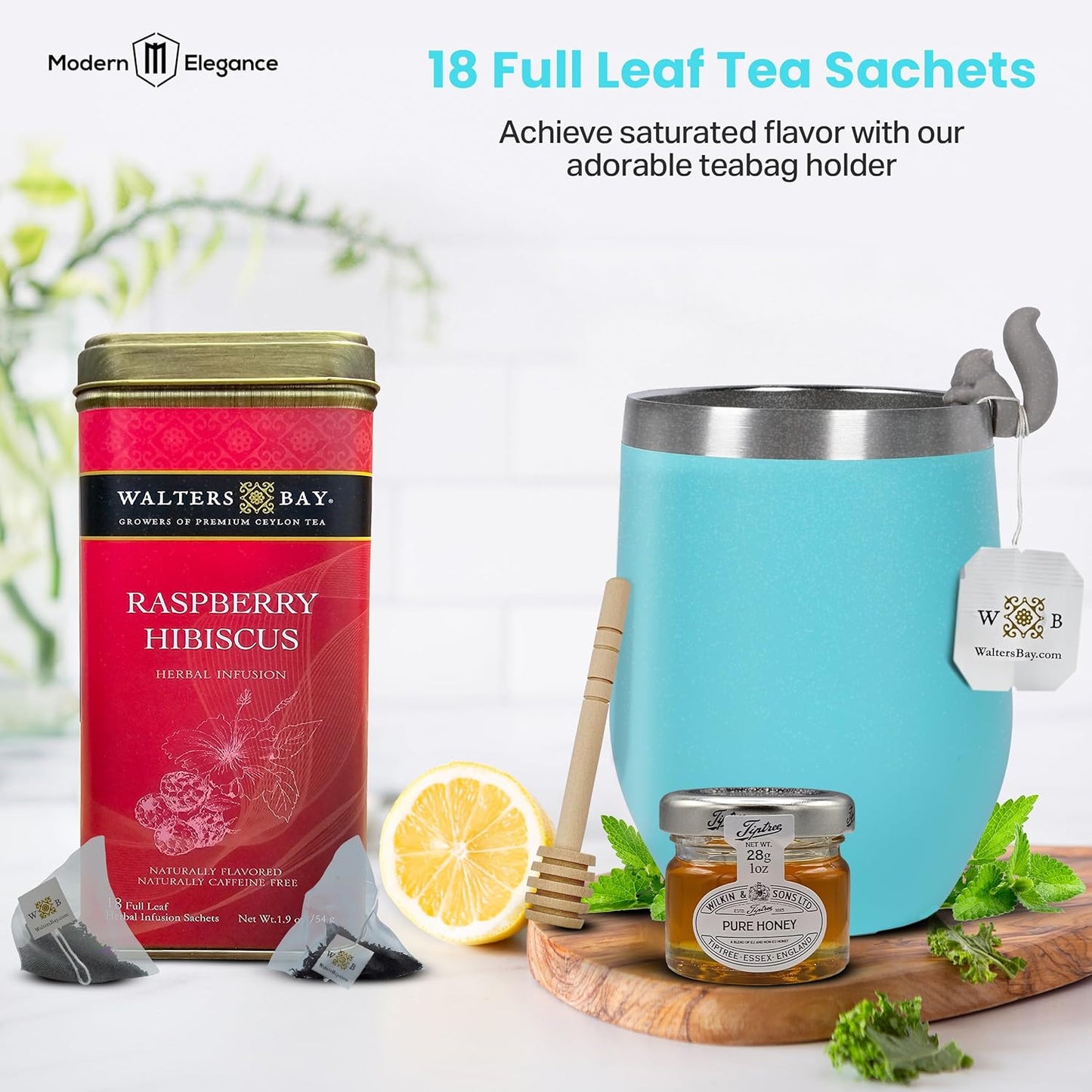 Walters Bay Raspberry Tea Gift Set - Teal Tumbler - Heart Socks