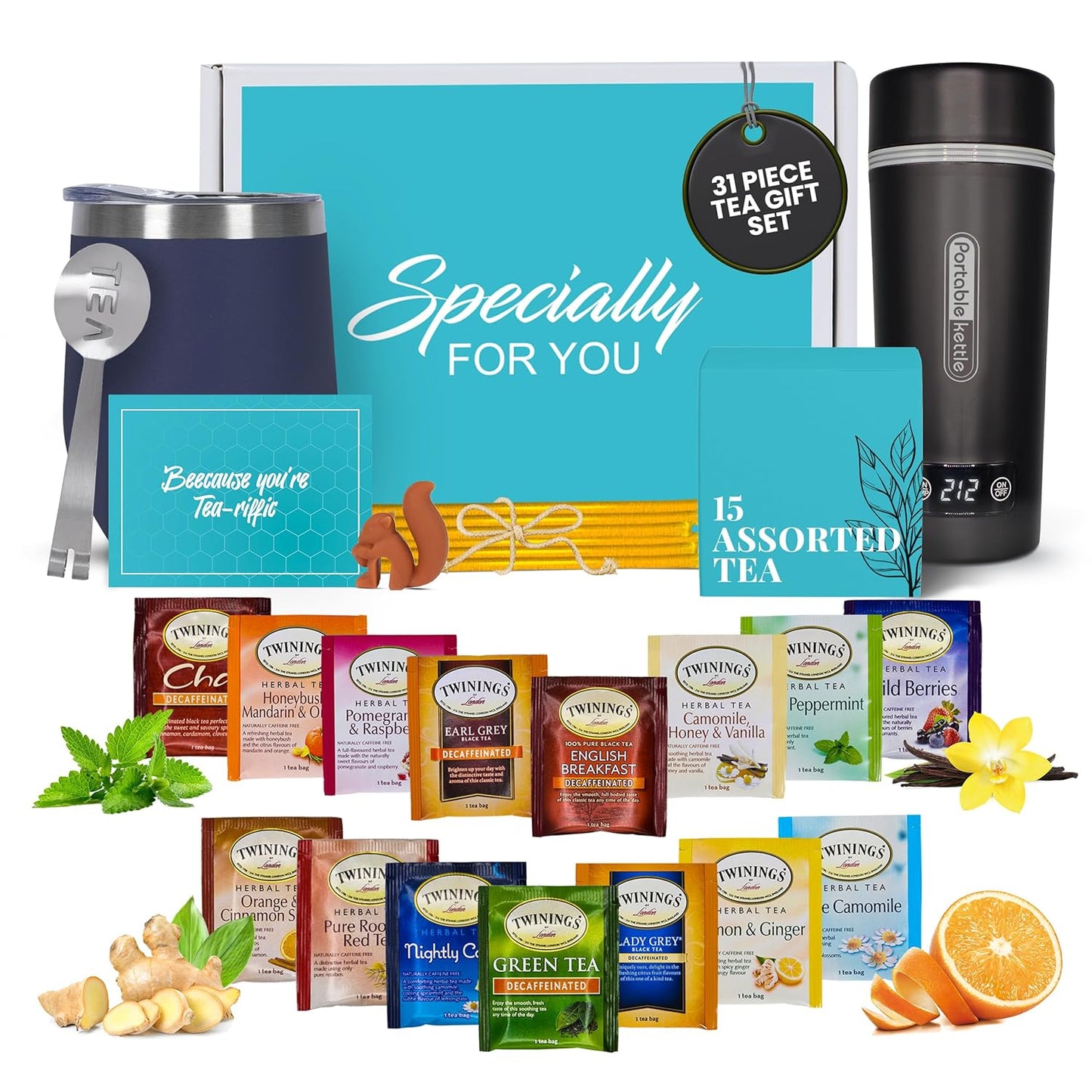 Kettle Tea Gift Set - Blue Tumbler - Decaffeinated Twining Tea