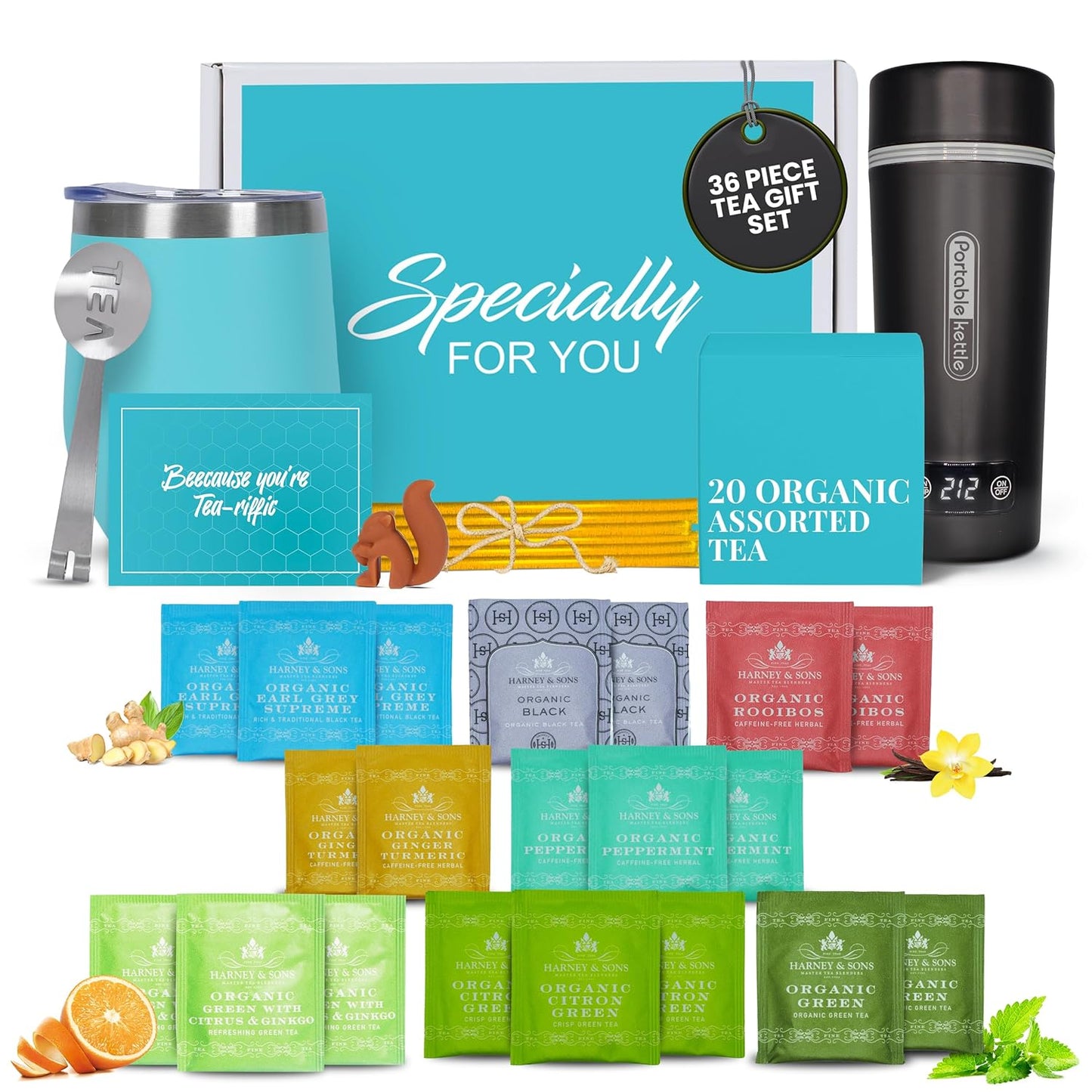 Kettle Tea Gift Set - Teal Tumbler, Organic Harney & Sons Tea