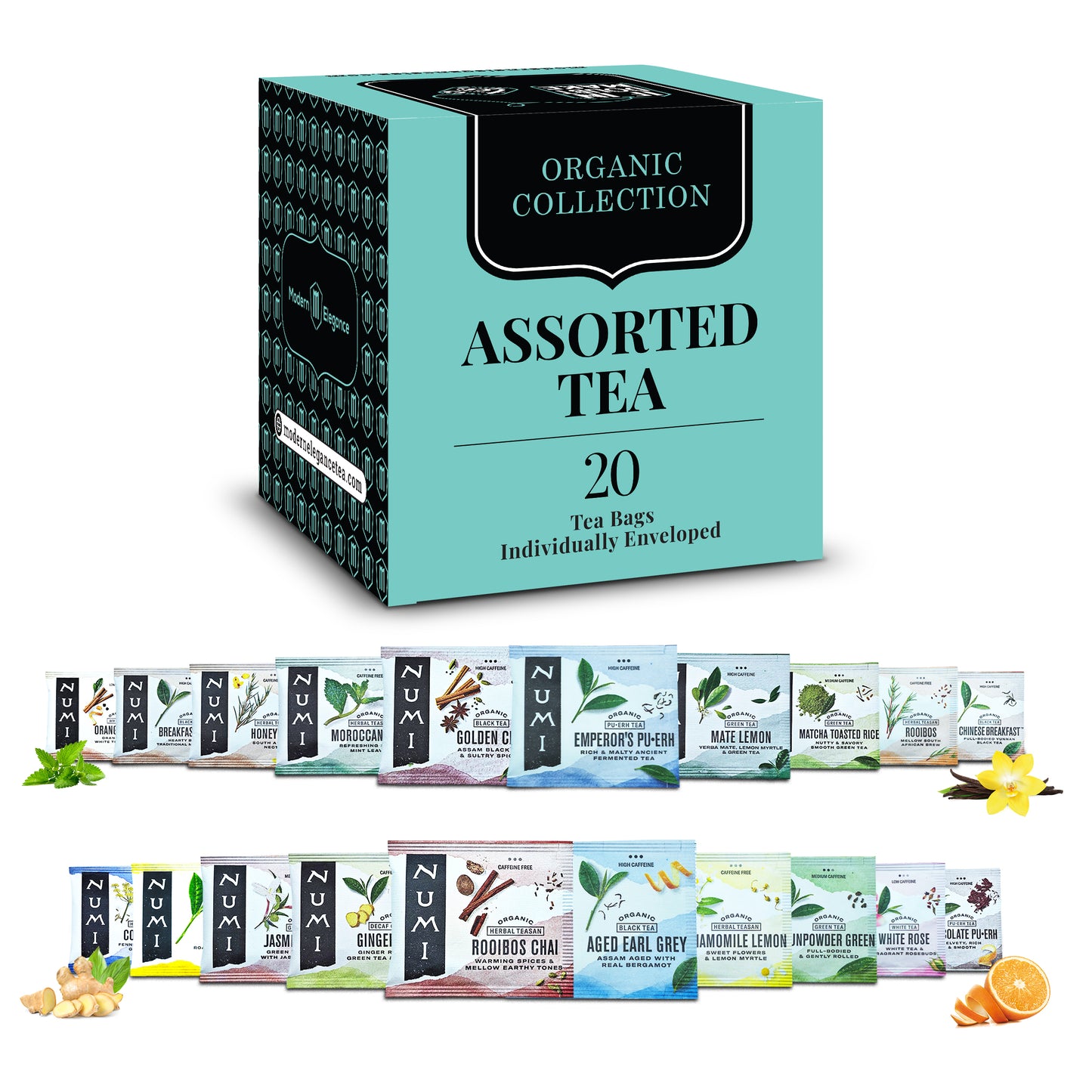 20 Assorted Organic Numi Tea Bag Sampler
