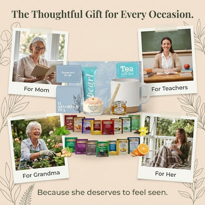 Tea Gift Set with Ceramic Mug, Candle & Honey