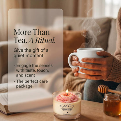 Tea Gift Set with Ceramic Mug, Candle & Honey