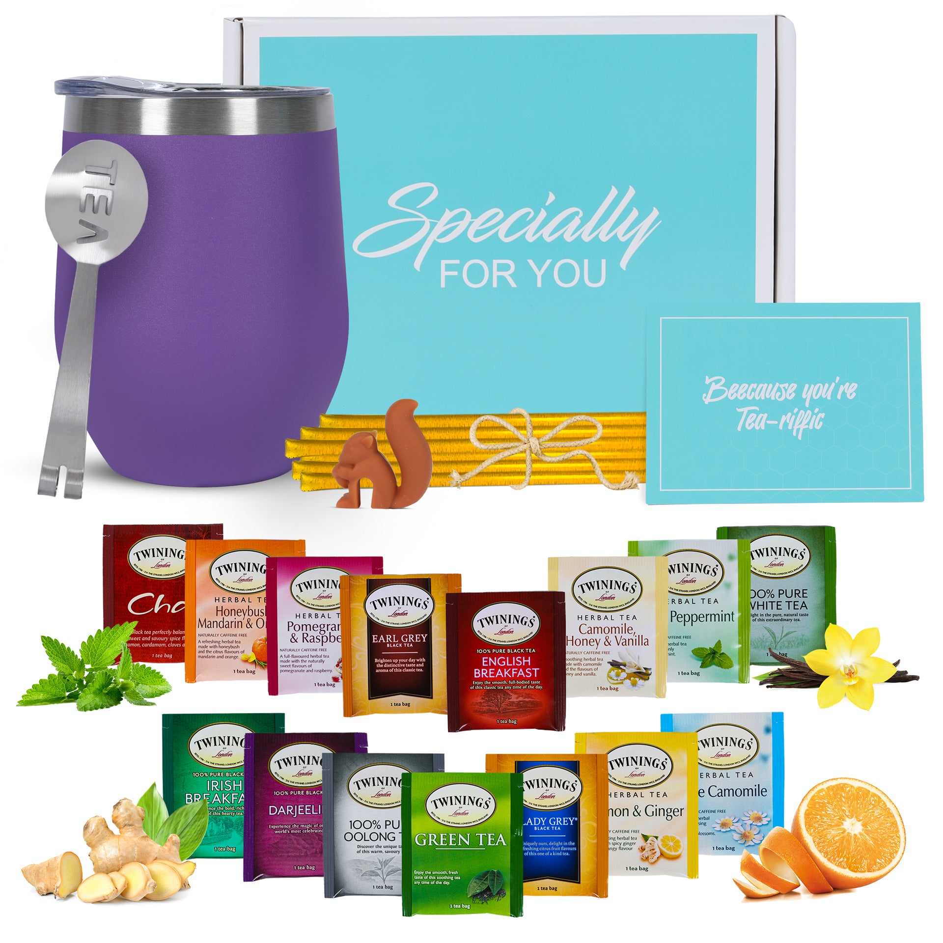 Tea Gift Set for Tea Lovers, Includes Double Insulated Tea Cup 12 Uniquely  Blended Teas